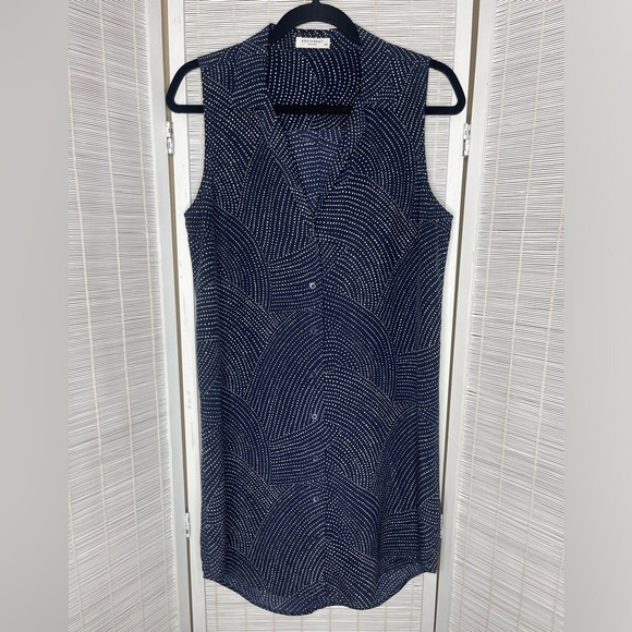 Equipment Adalyn Silk Dress Sleeveless Size S Blue with White Dot Print - Picture 1 of 9